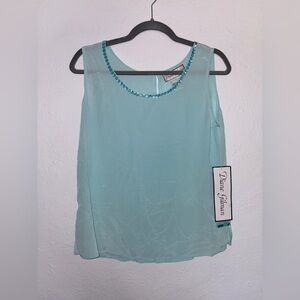 Diane Gilman 100% Silk Aqua Tank with Sequins size Small